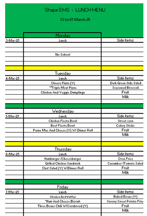 lunch menu