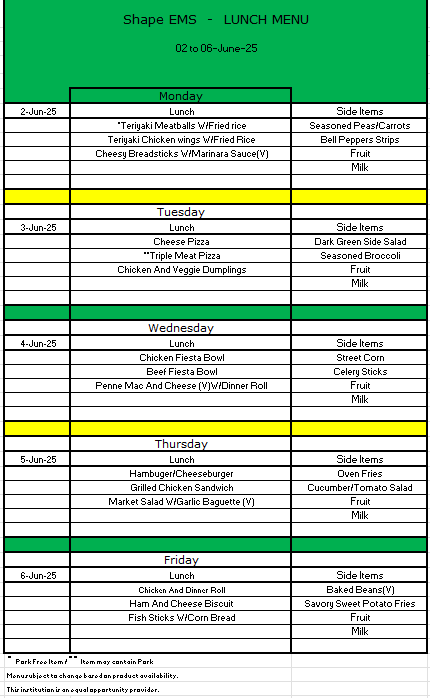 Lunch menu