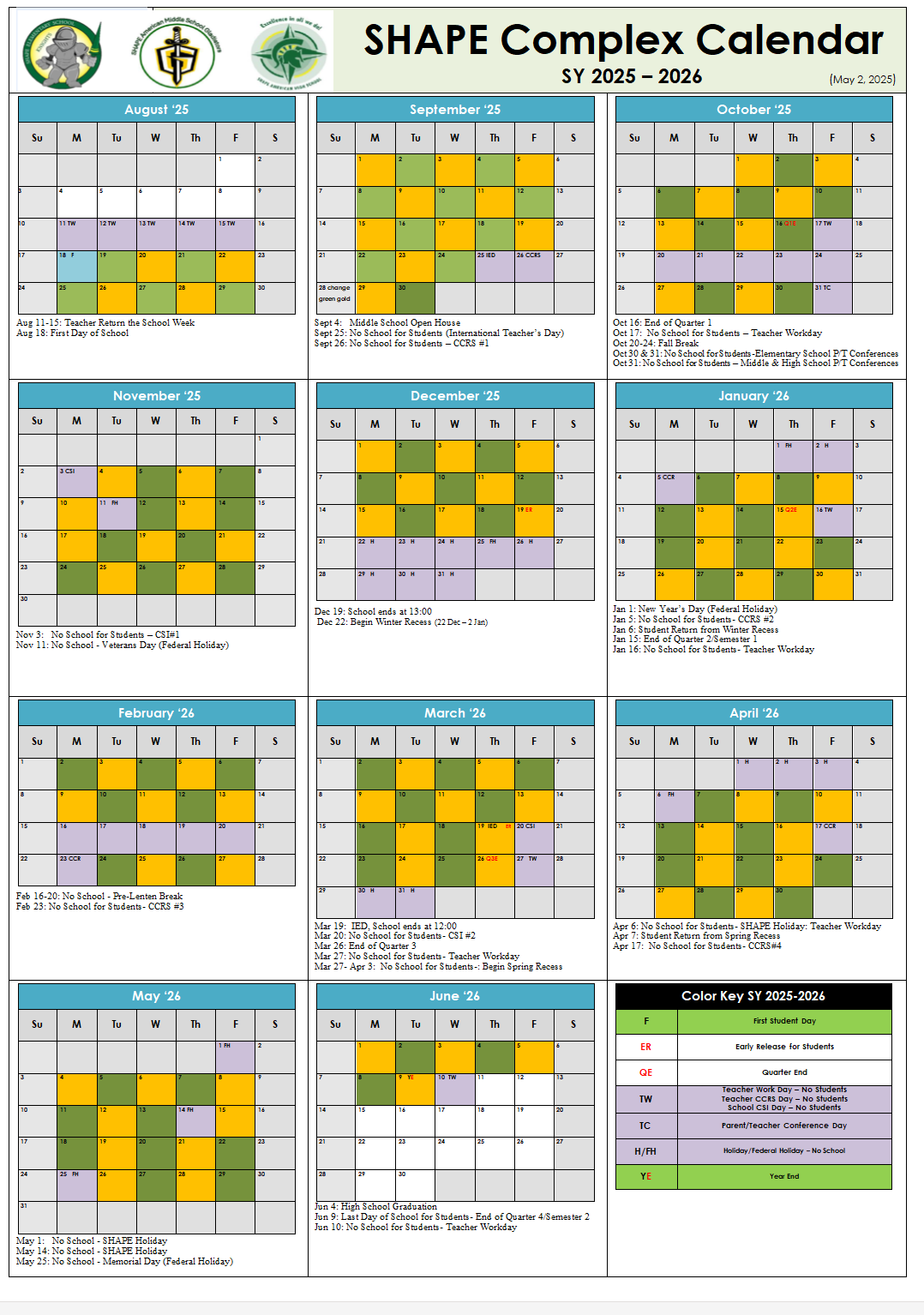 Calendar 25-26